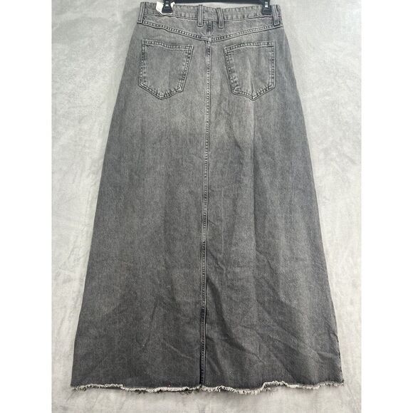 Free People Come As You Are Denim Maxi Skirt Mid Rise Cotton Size 2 Grey - Picture 6 of 11